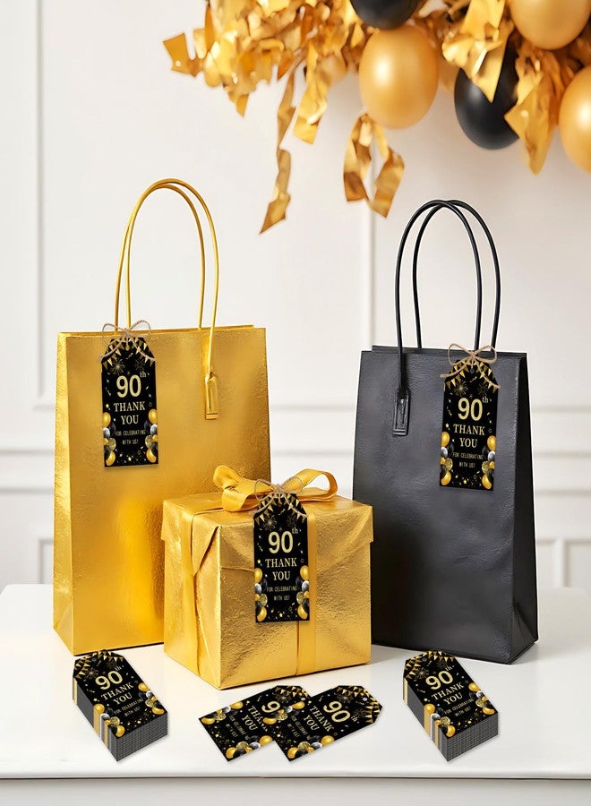 Serencatcher Black and Gold 90th Birthday Thank You Tags - 50pcs Thank You for Celebrating with Us Favor Gift Tags with String 1.9x3.5 Inches for Men Women 90th Birthday Anniversary Party Favors - Image 3